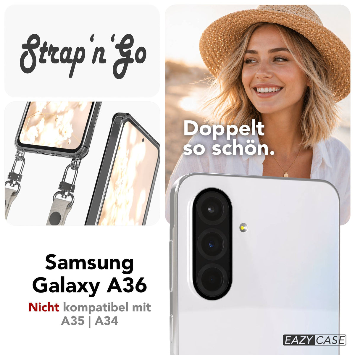 Samsung Galaxy A36 MagSafe Hülle mit magnetischer Crossbody Handykette #farbe_taupe-magsafe-funktion-ohne-magsafe