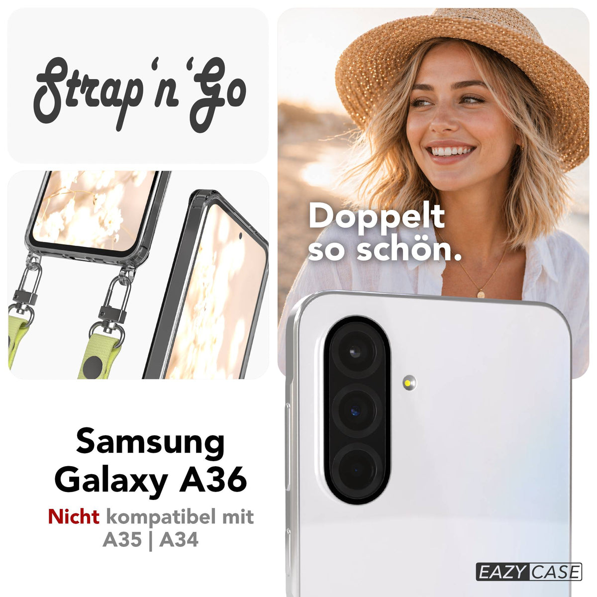 Samsung Galaxy A36 MagSafe Hülle mit magnetischer Crossbody Handykette #farbe_gelb-magsafe-funktion-ohne-magsafe