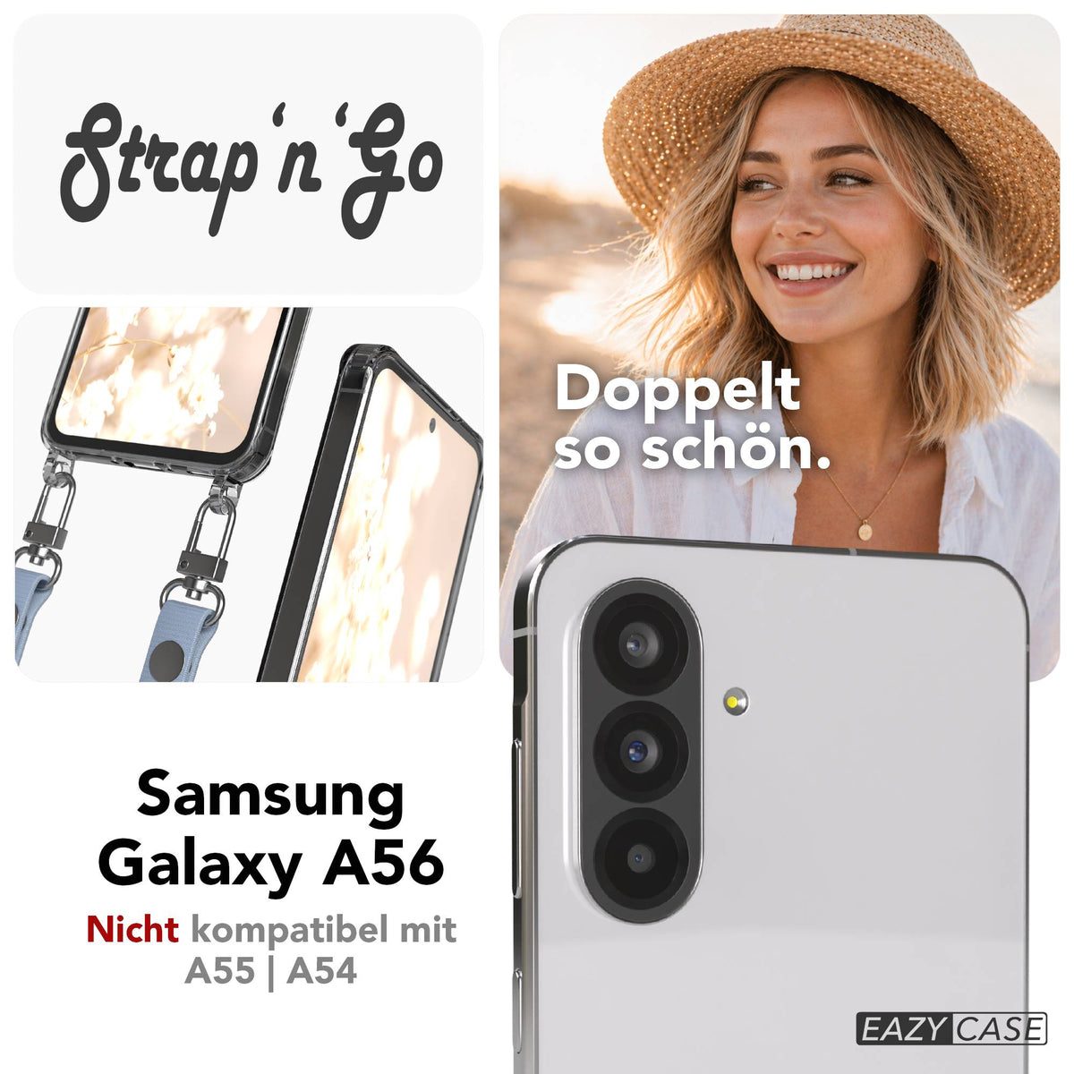 Samsung Galaxy A56 MagSafe Hülle mit magnetischer Crossbody Handykette #farbe_hellblau-magsafe-funktion-ohne-magsafe