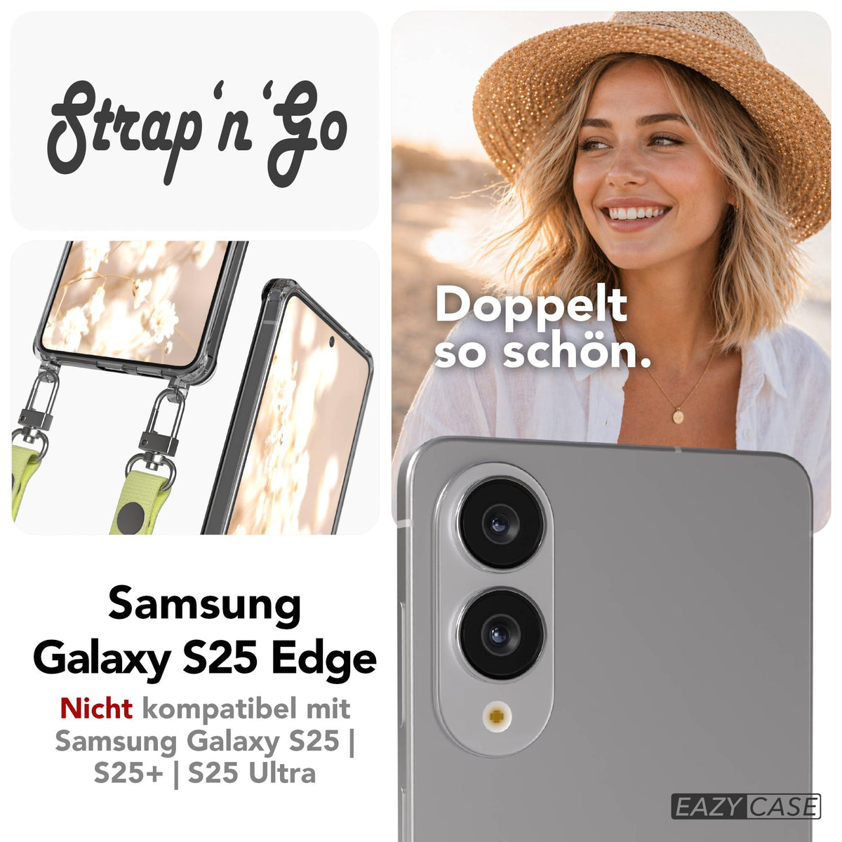 Samsung Galaxy S25 Edge MagSafe Hülle mit magnetischer Crossbody Handykette #farbe_gelb-magsafe-funktion-ohne-magsafe