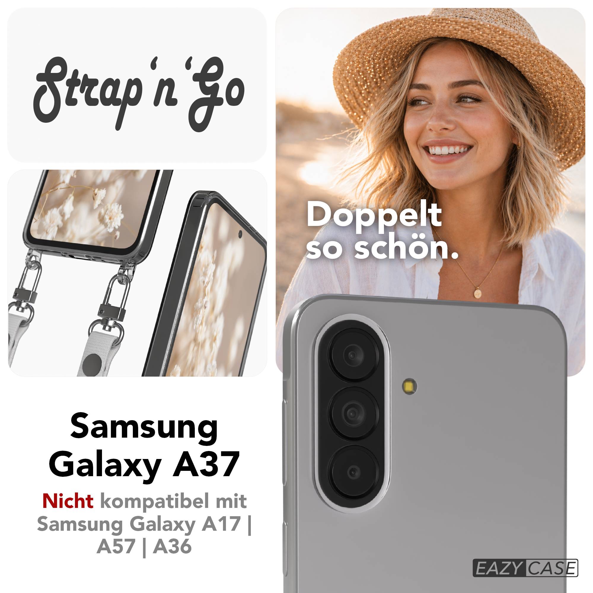 Samsung Galaxy A37 MagSafe Schutzhülle mit magnetischer Crossbody Handykette #farbe_grau-magsafe-funktion-ohne-magsafe