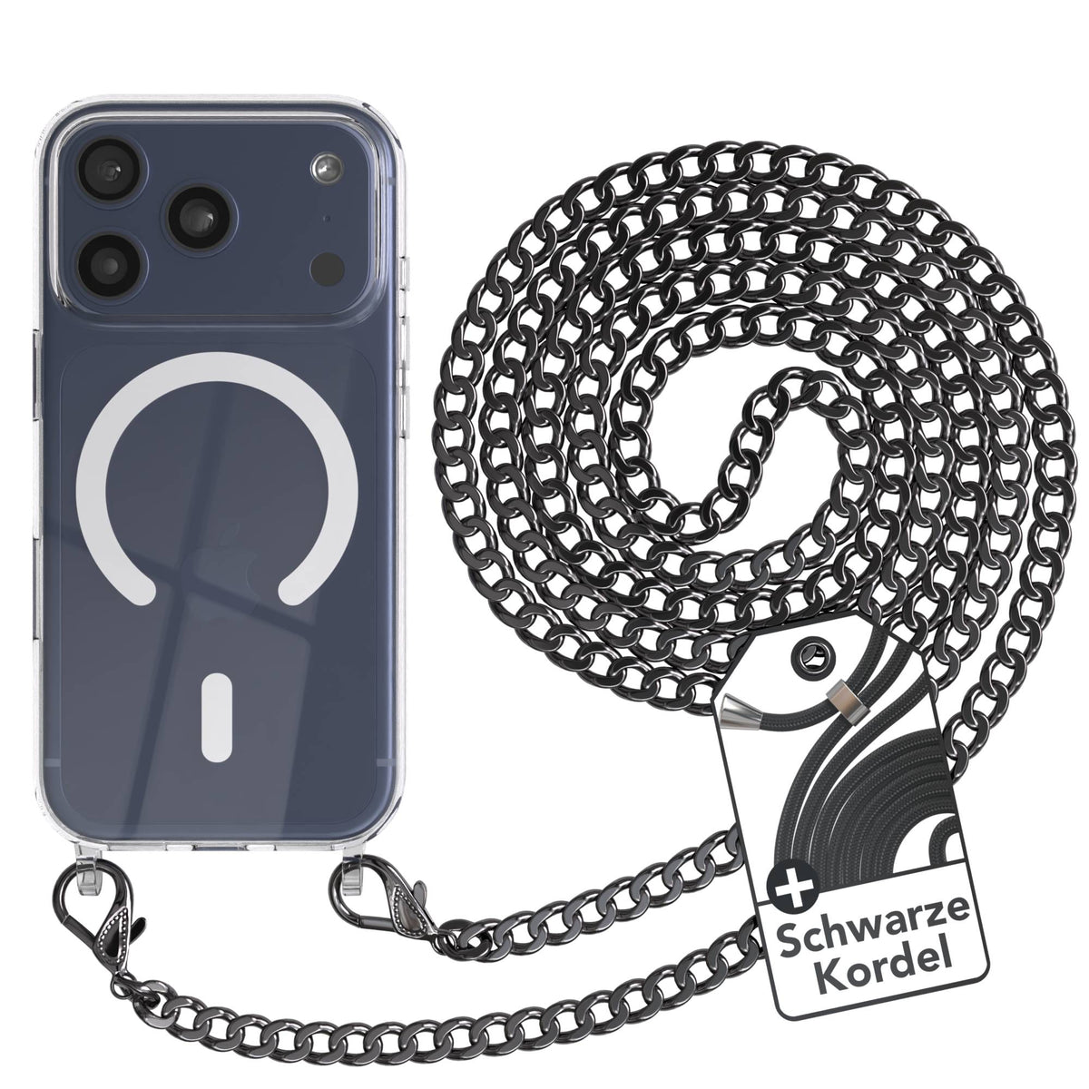 Apple iPhone 17 Pro Handykette Hülle mit Metallkette und Kordel MagSafe