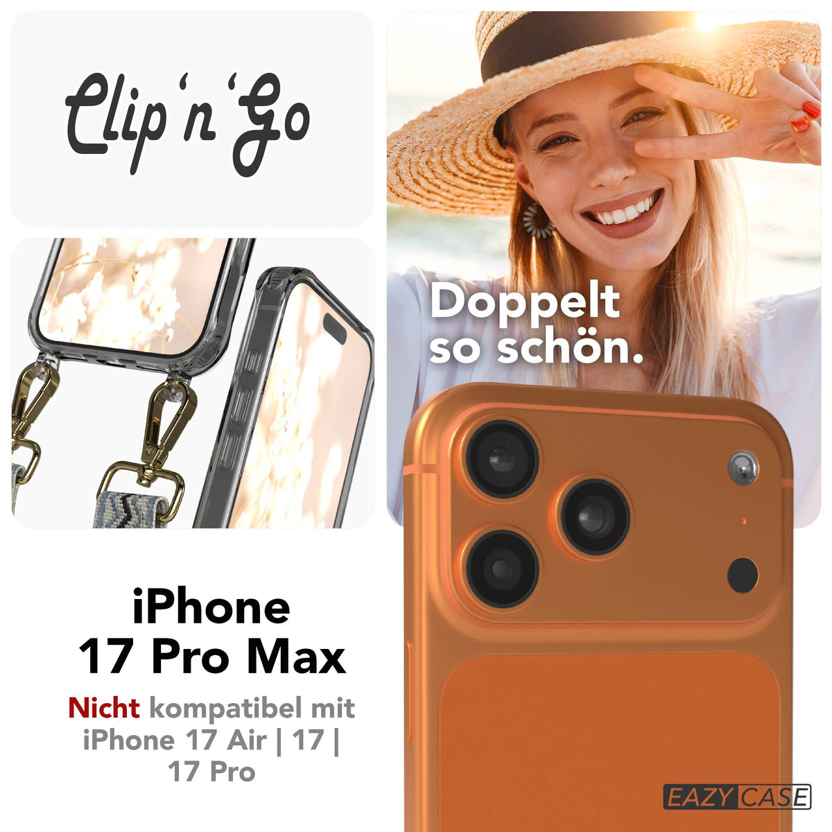 EAZY CASE MagSafe Handykette mit Boho Band für iPhone 17 Pro Max #farbe_blau-wellen-metallfarbe-gold