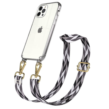 iPhone 12 Pro Handykette mit Boho Band und Metallapplikationen 