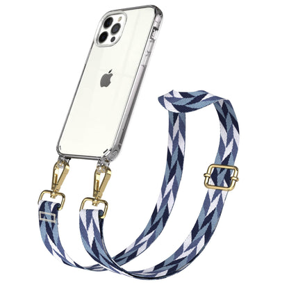iPhone 12 Pro Handykette mit Boho Band und Metallapplikationen 