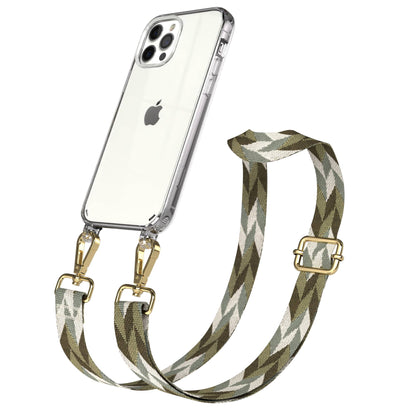 iPhone 12 Pro Handykette mit Boho Band und Metallapplikationen 