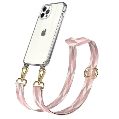 iPhone 12 Pro Handykette mit Boho Band und Metallapplikationen 