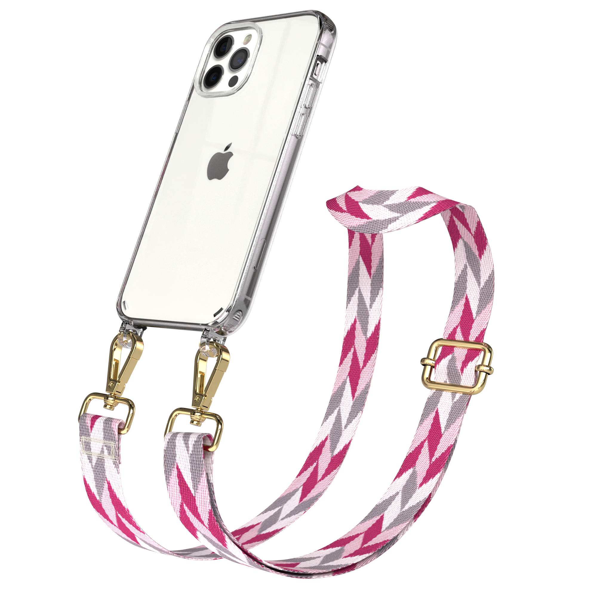 iPhone 12 Pro Handykette mit Boho Band und Metallapplikationen 