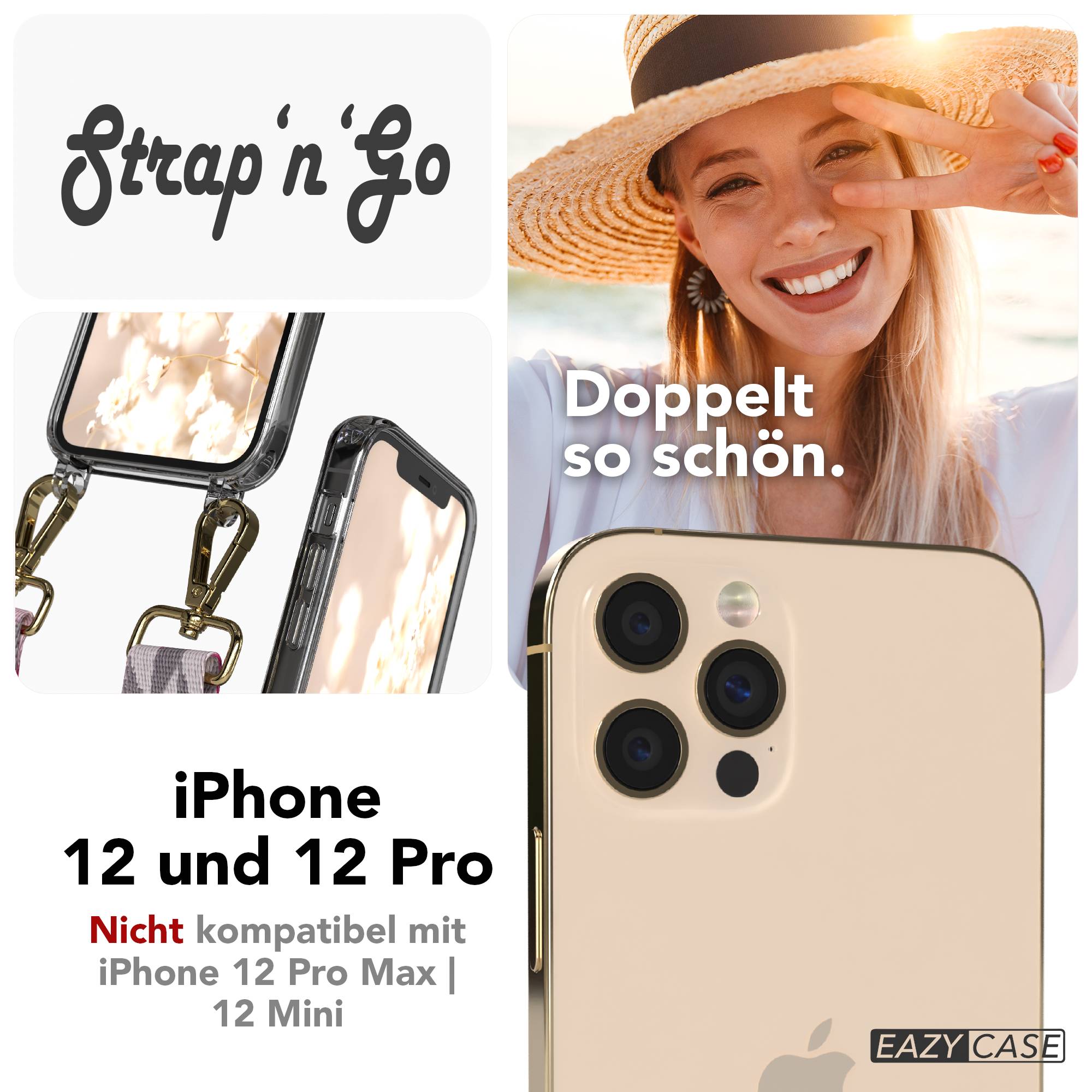 iPhone 12 Pro Handykette mit Boho Band und Metallapplikationen 