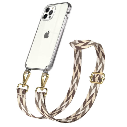 iPhone 12 Pro Handykette mit Boho Band und Metallapplikationen 