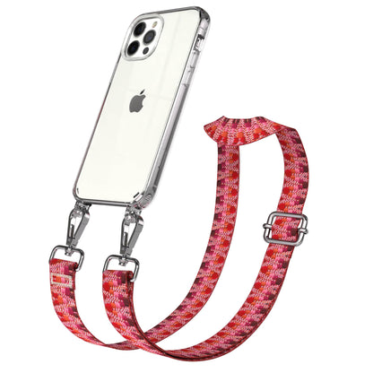 iPhone 12 Pro Handykette mit Boho Band und Metallapplikationen 