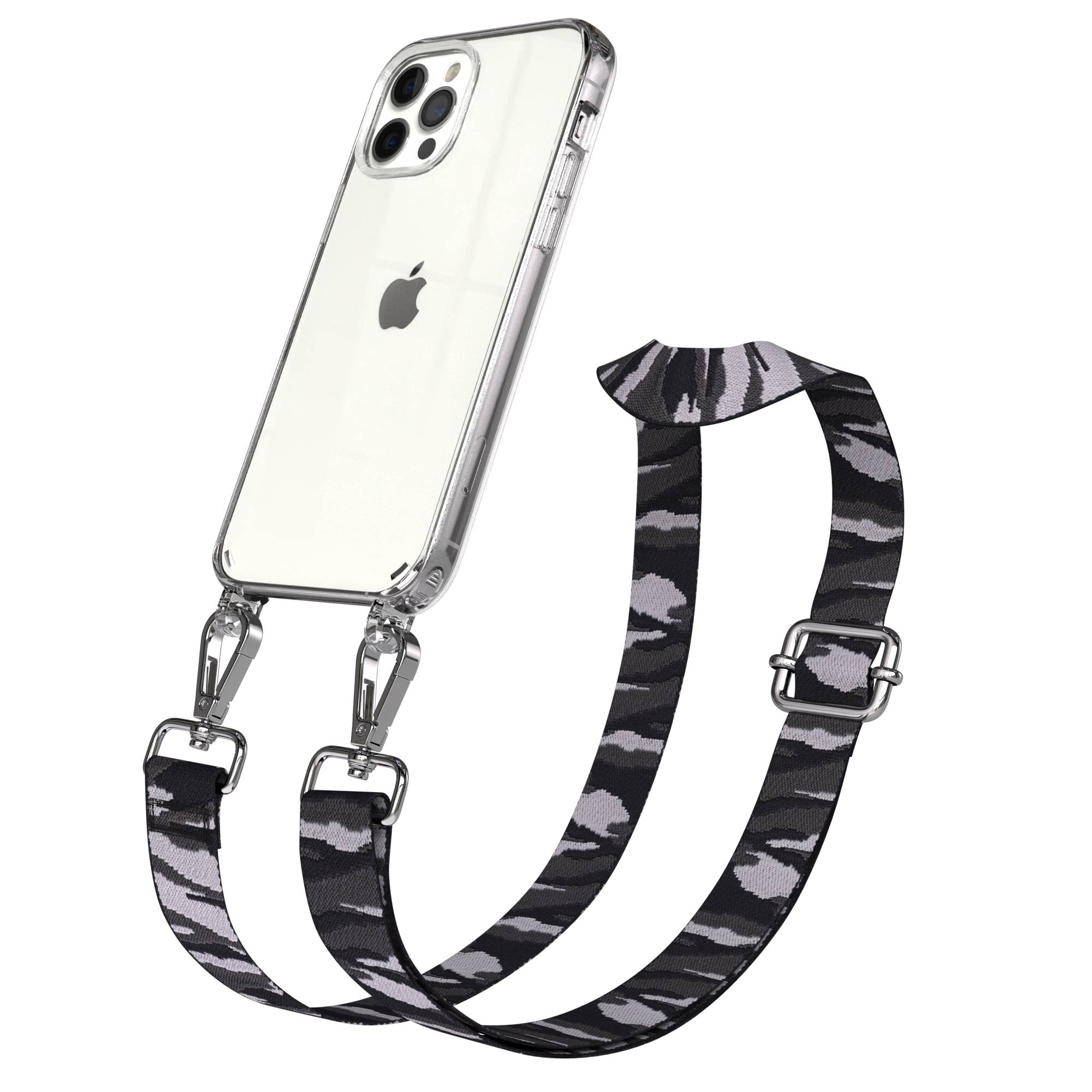 iPhone 12 Pro Handykette mit Boho Band und Metallapplikationen 