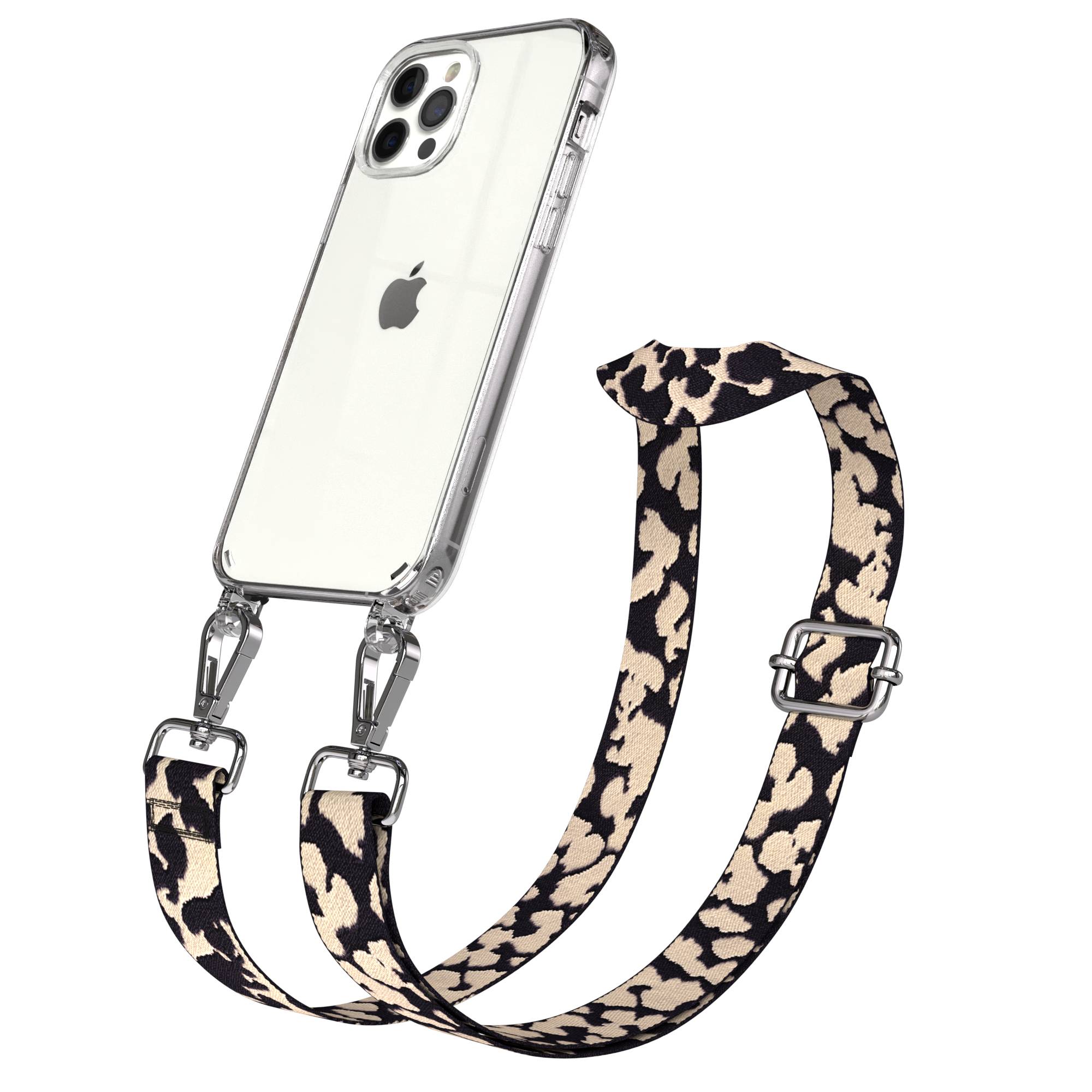 iPhone 12 Pro Handykette mit Boho Band und Metallapplikationen 
