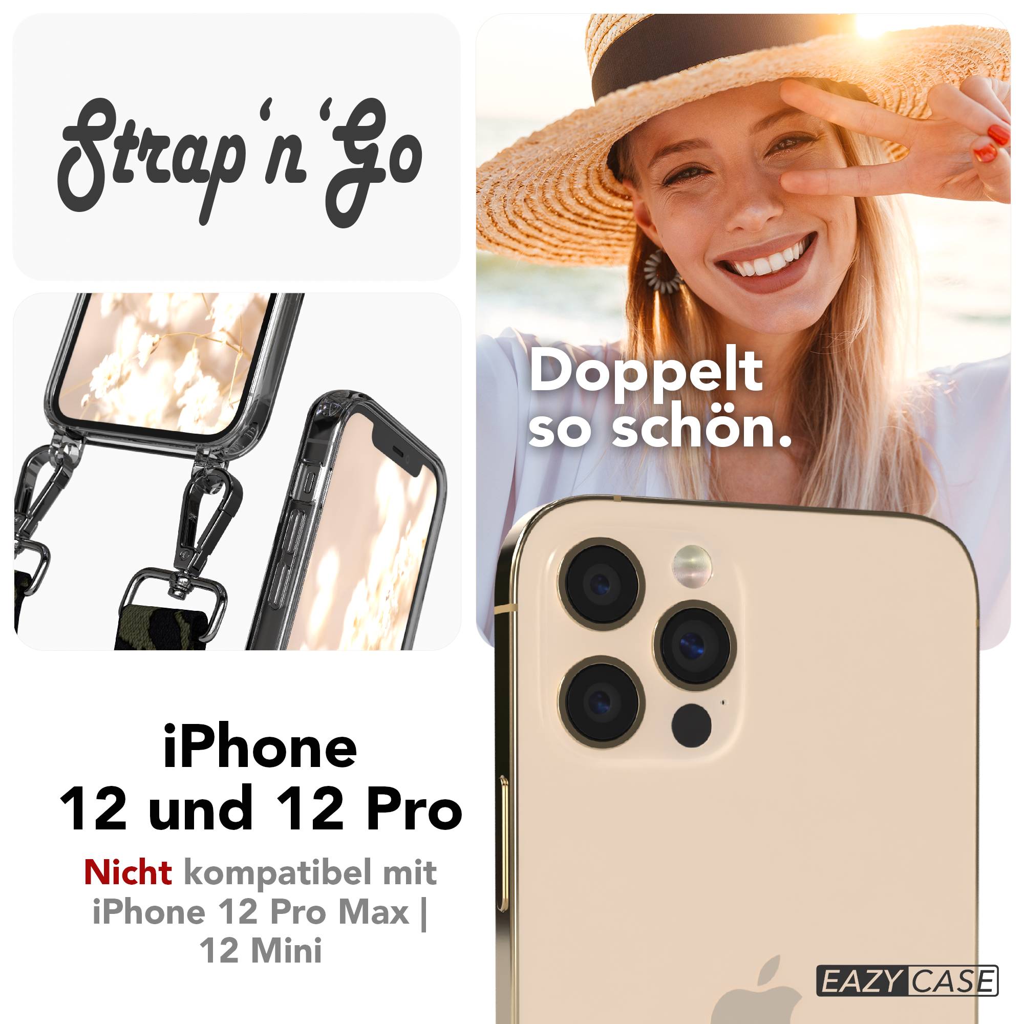 iPhone 12 Pro Handykette mit Boho Band und Metallapplikationen 