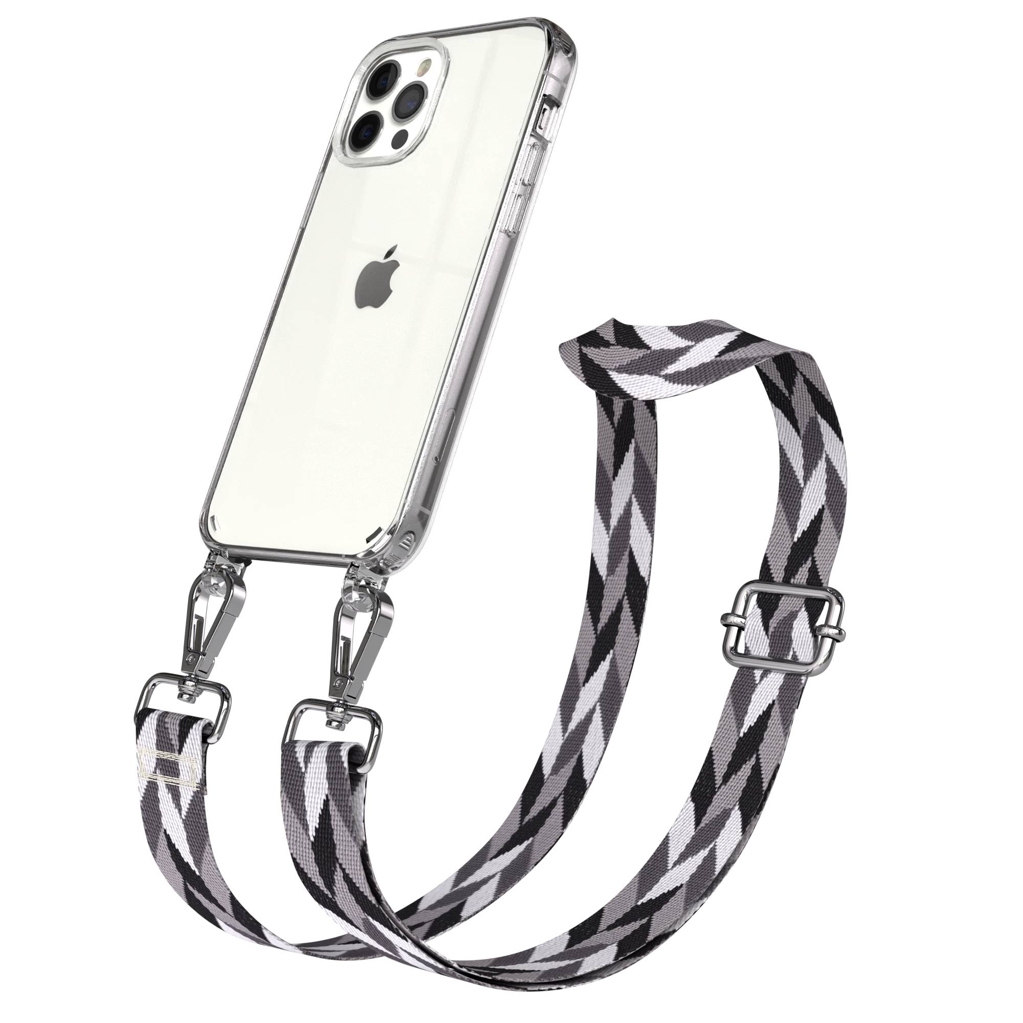 iPhone 12 Pro Handykette mit Boho Band und Metallapplikationen 