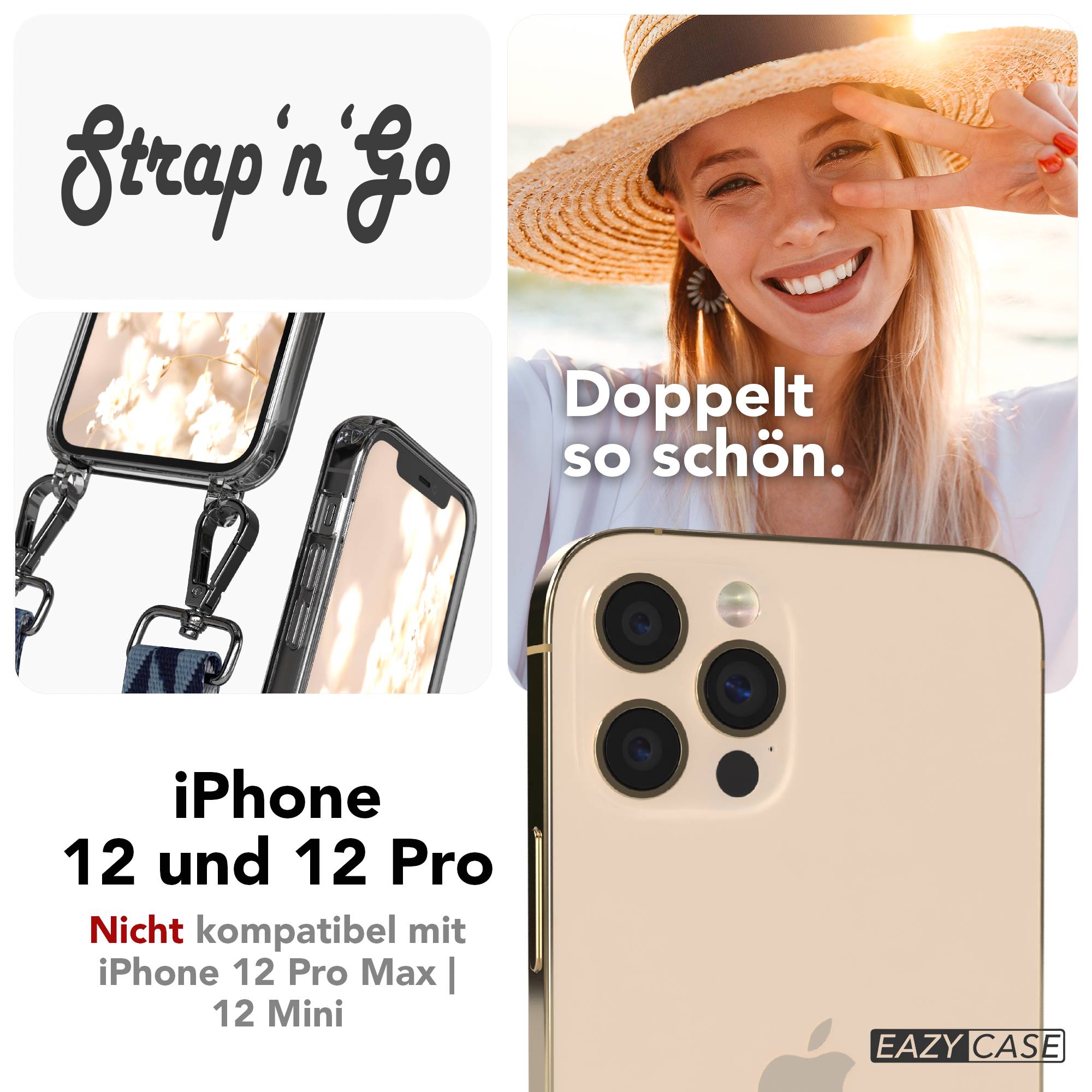 iPhone 12 Pro Handykette mit Boho Band und Metallapplikationen 
