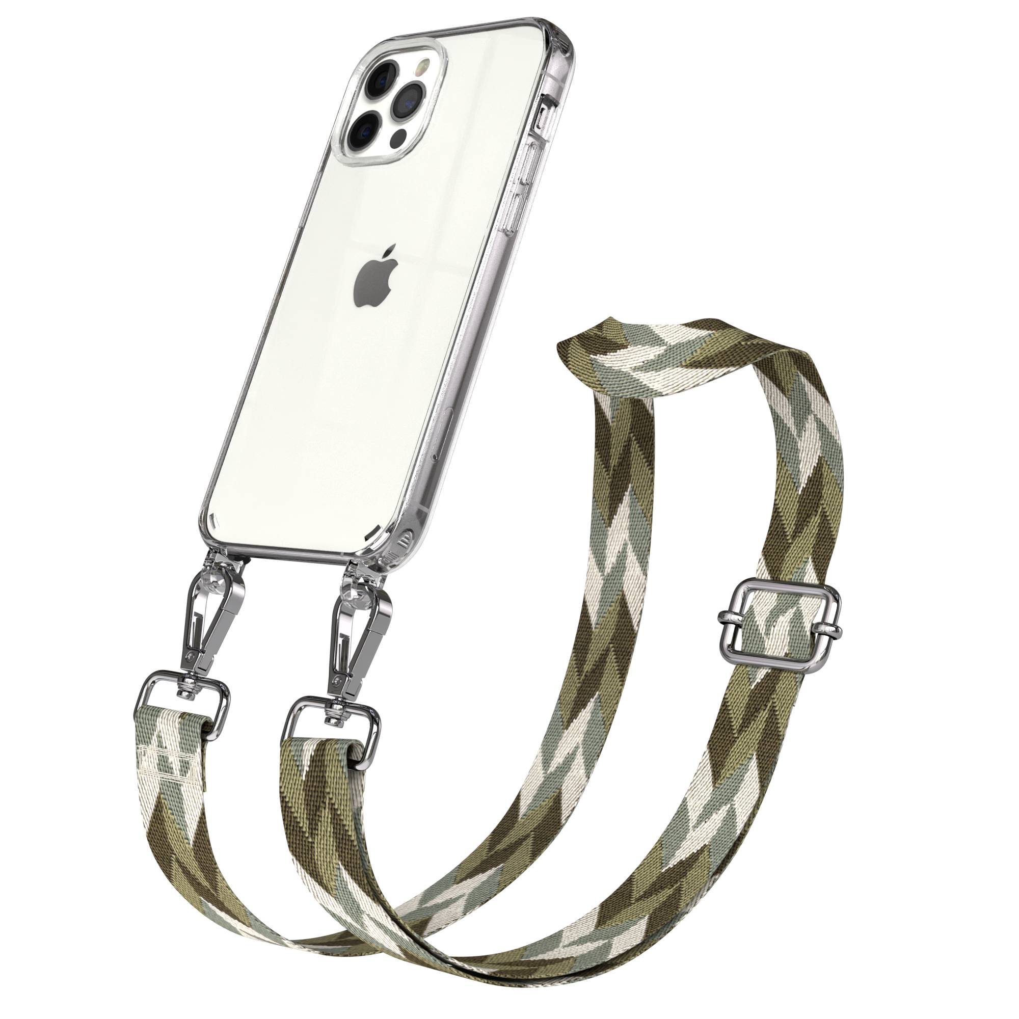 iPhone 12 Pro Handykette mit Boho Band und Metallapplikationen 