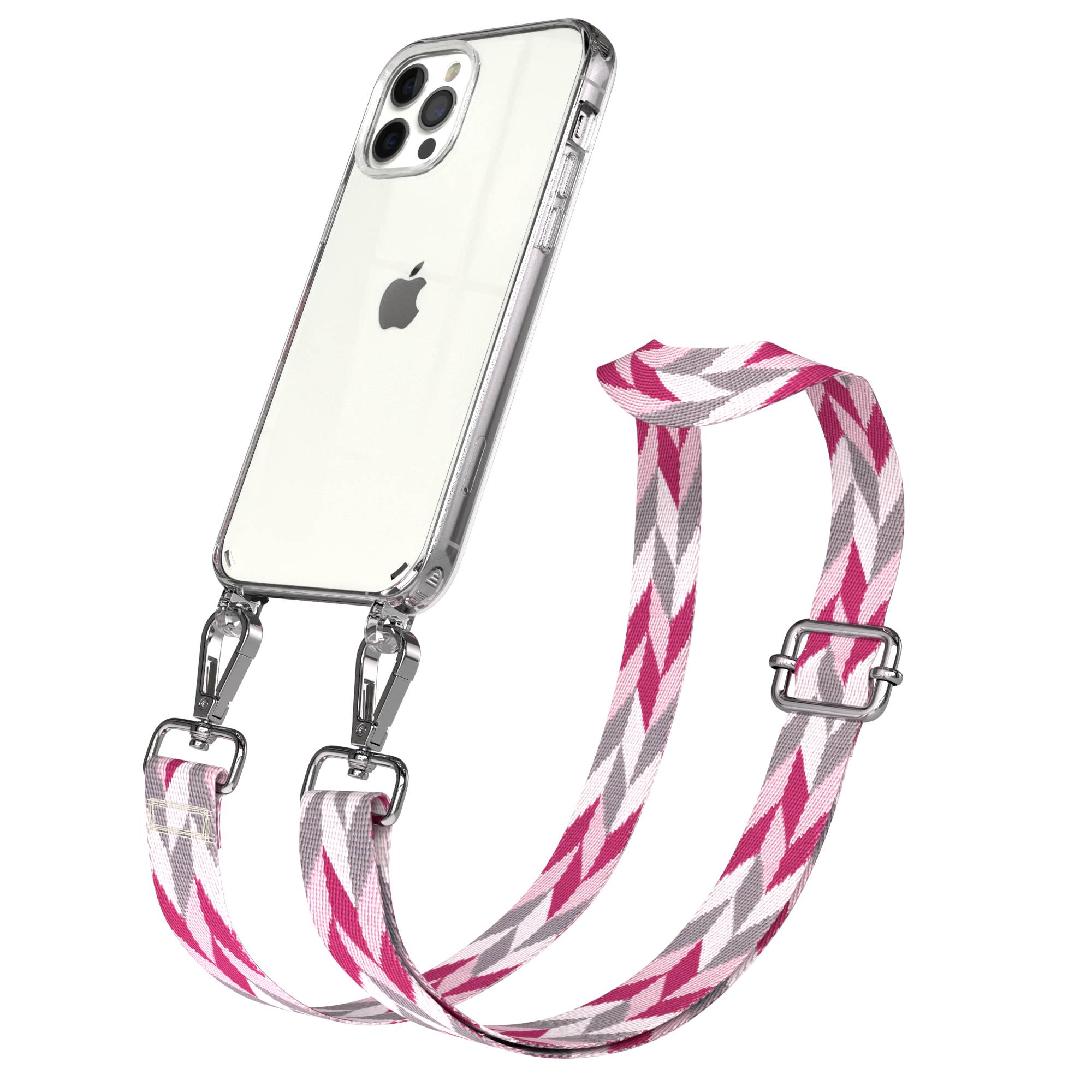 iPhone 12 Pro Handykette mit Boho Band und Metallapplikationen 