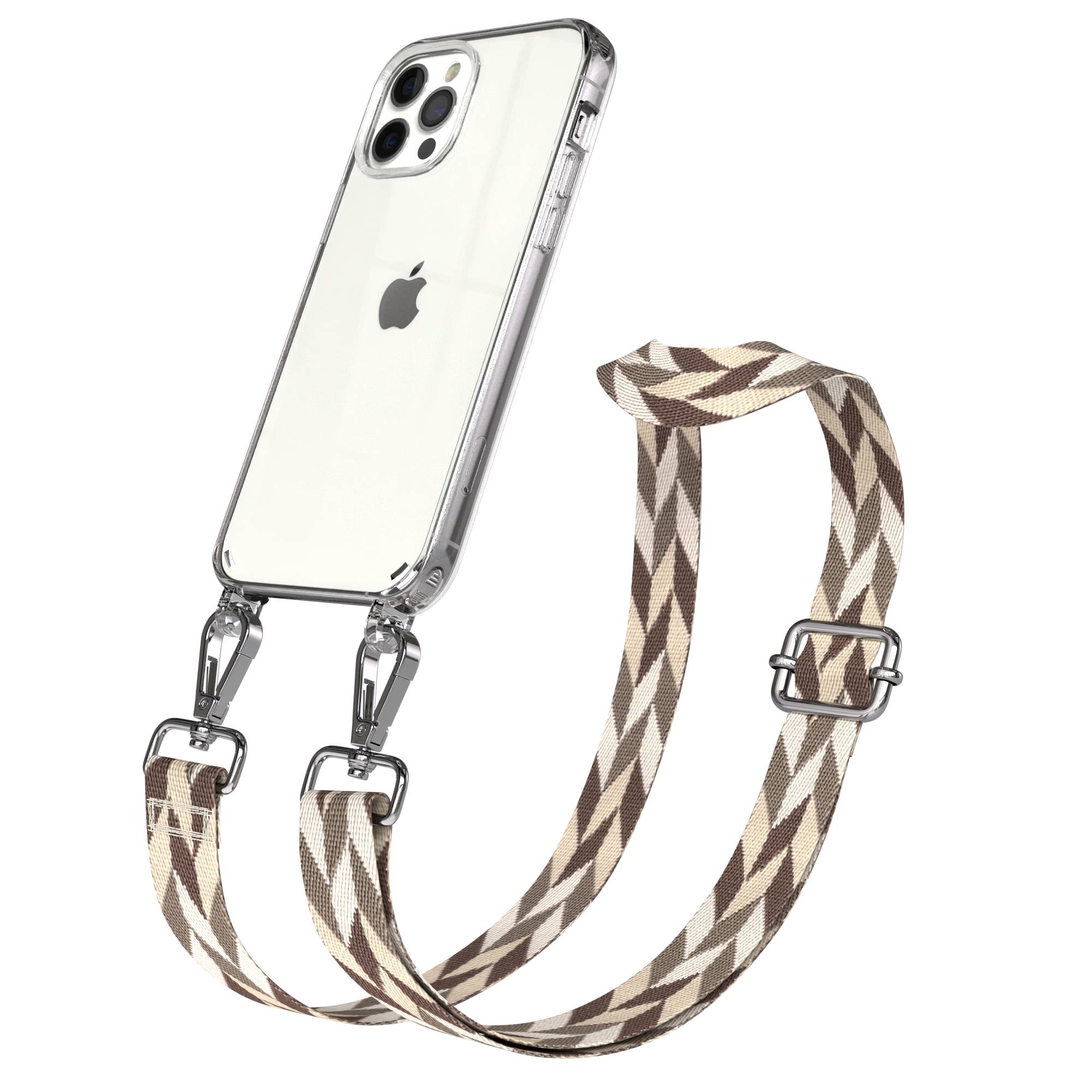 iPhone 12 Pro Handykette mit Boho Band und Metallapplikationen 