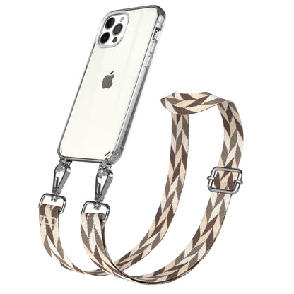 iPhone 12 Pro Handykette mit Boho Band und Metallapplikationen 