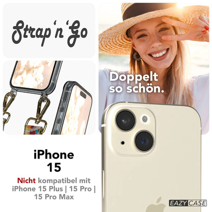 Apple iPhone 15 Handykette mit verstellbarem Boho Band zum Umhängen 