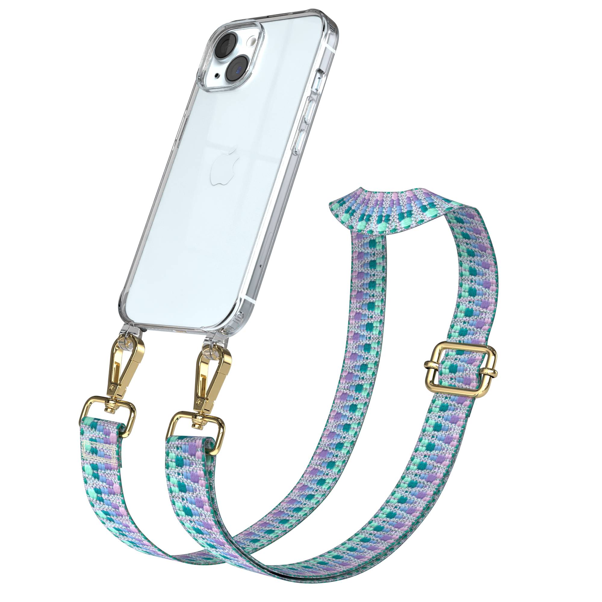 Apple iPhone 15 Handykette mit verstellbarem Boho Band zum Umhängen 