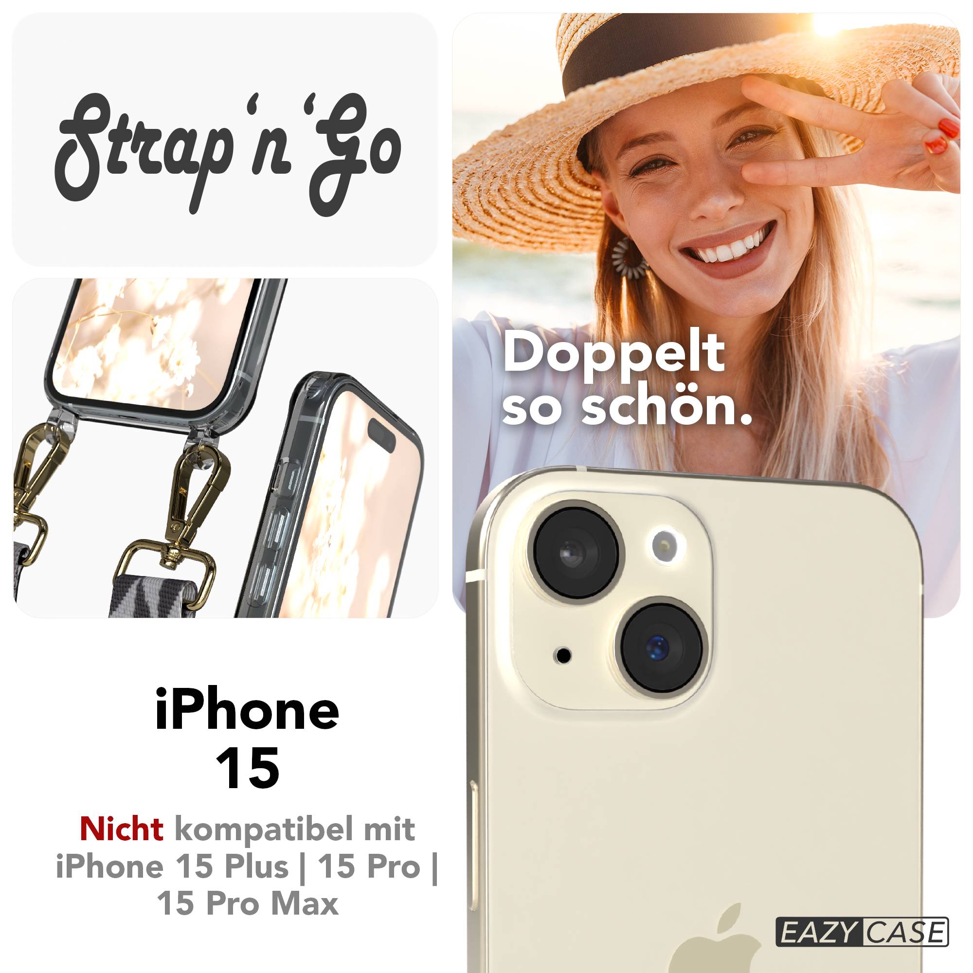 Apple iPhone 15 Handykette mit verstellbarem Boho Band zum Umhängen 