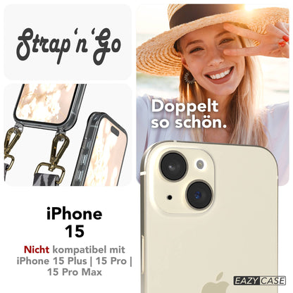 Apple iPhone 15 Handykette mit verstellbarem Boho Band zum Umhängen 