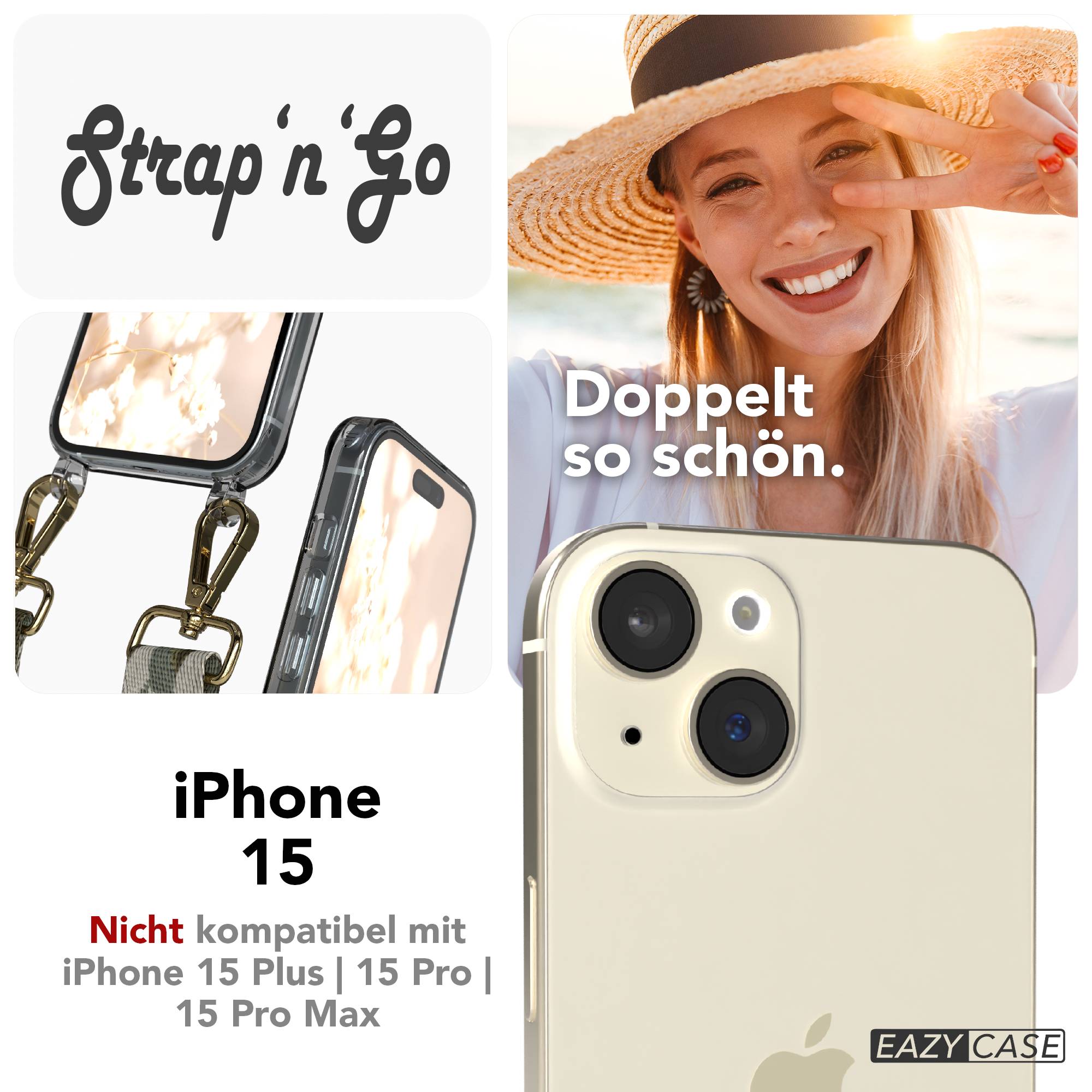 Apple iPhone 15 Handykette mit verstellbarem Boho Band zum Umhängen 