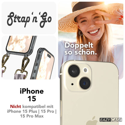 Apple iPhone 15 Handykette mit verstellbarem Boho Band zum Umhängen 