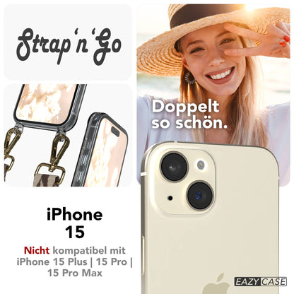 Apple iPhone 15 Handykette mit verstellbarem Boho Band zum Umhängen 