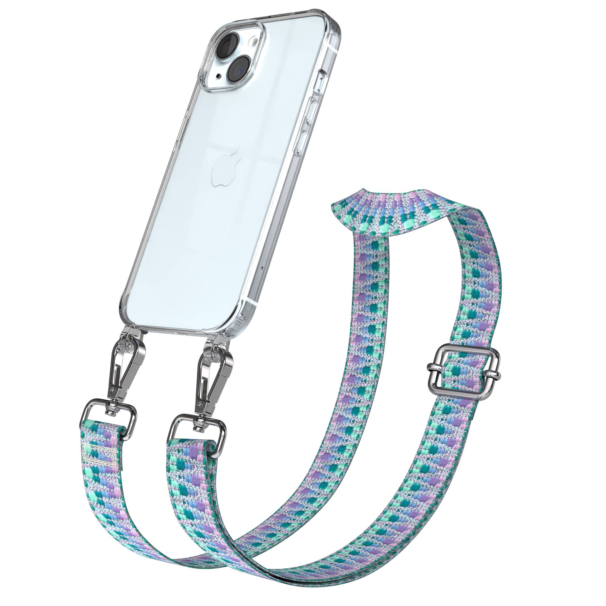 Apple iPhone 15 Handykette mit verstellbarem Boho Band zum Umhängen 