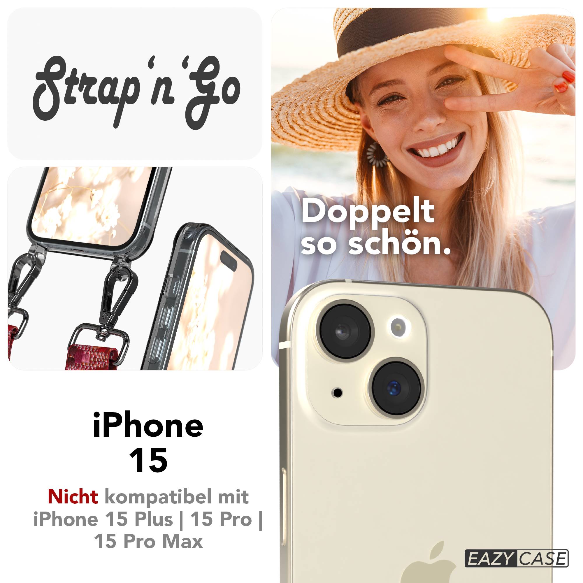Apple iPhone 15 Handykette mit verstellbarem Boho Band zum Umhängen 