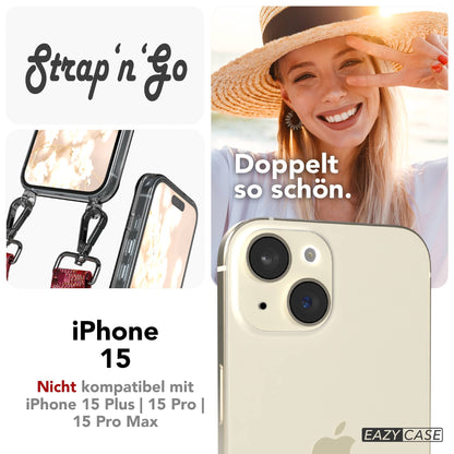 Apple iPhone 15 Handykette mit verstellbarem Boho Band zum Umhängen 