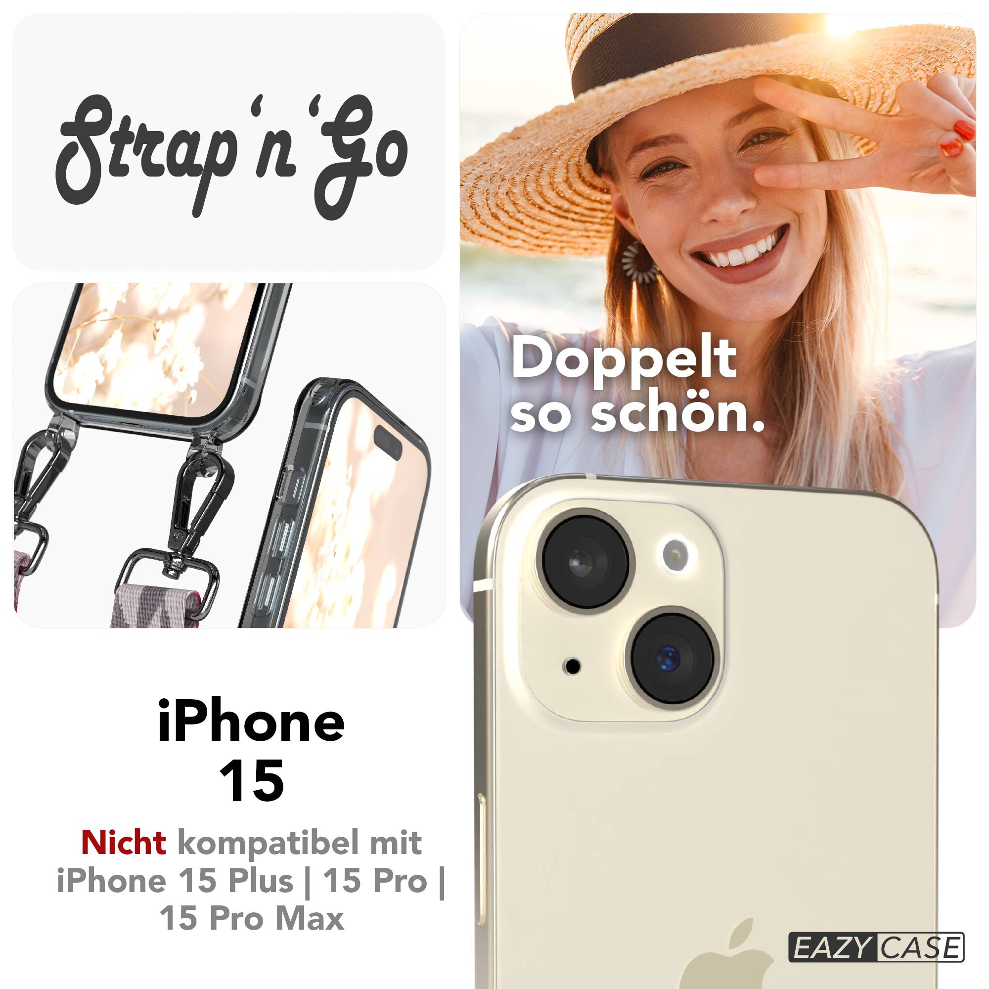 Apple iPhone 15 Handykette mit verstellbarem Boho Band zum Umhängen 