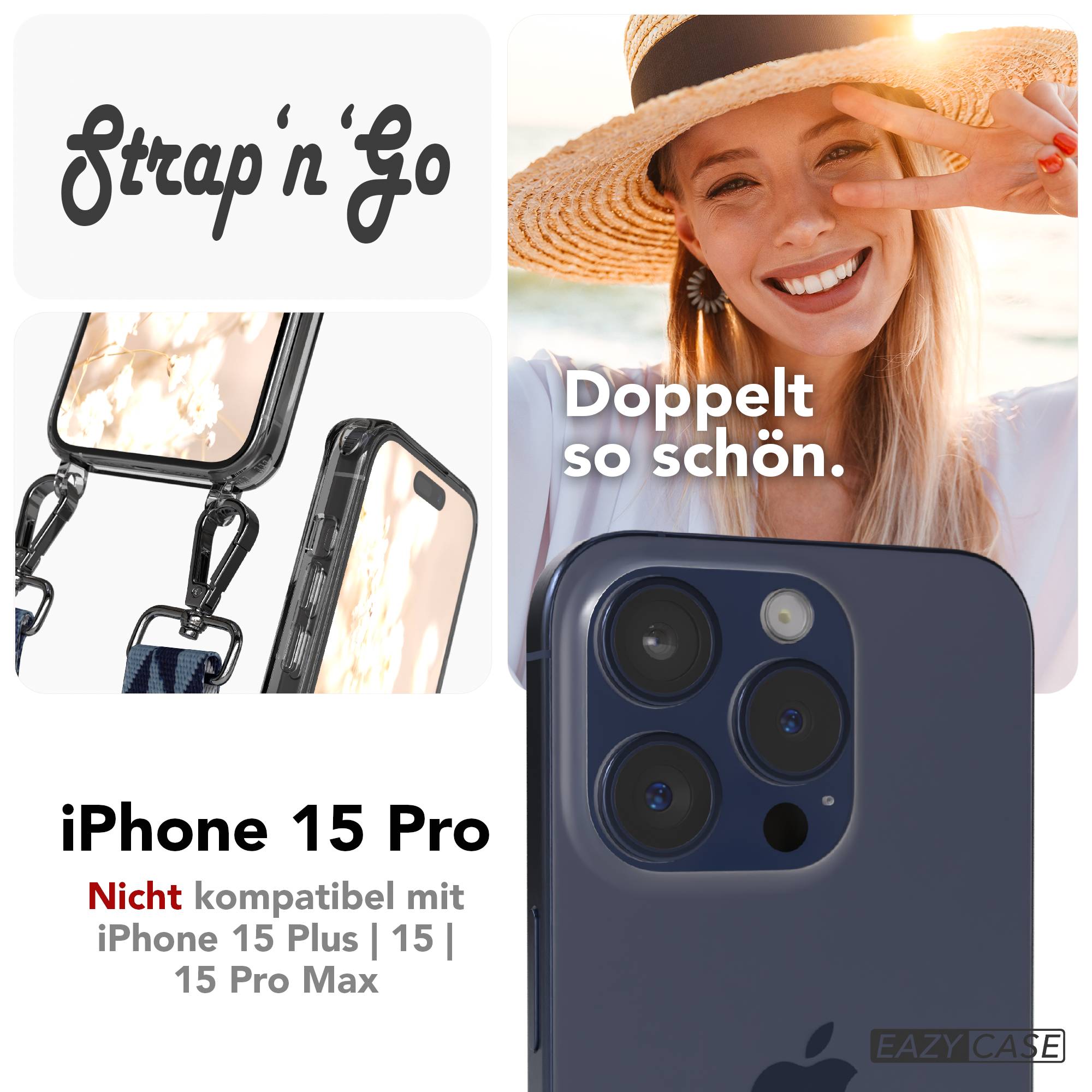 iPhone 15 Pro Handykette mit verstellbarem Trageriemen Boho Design 