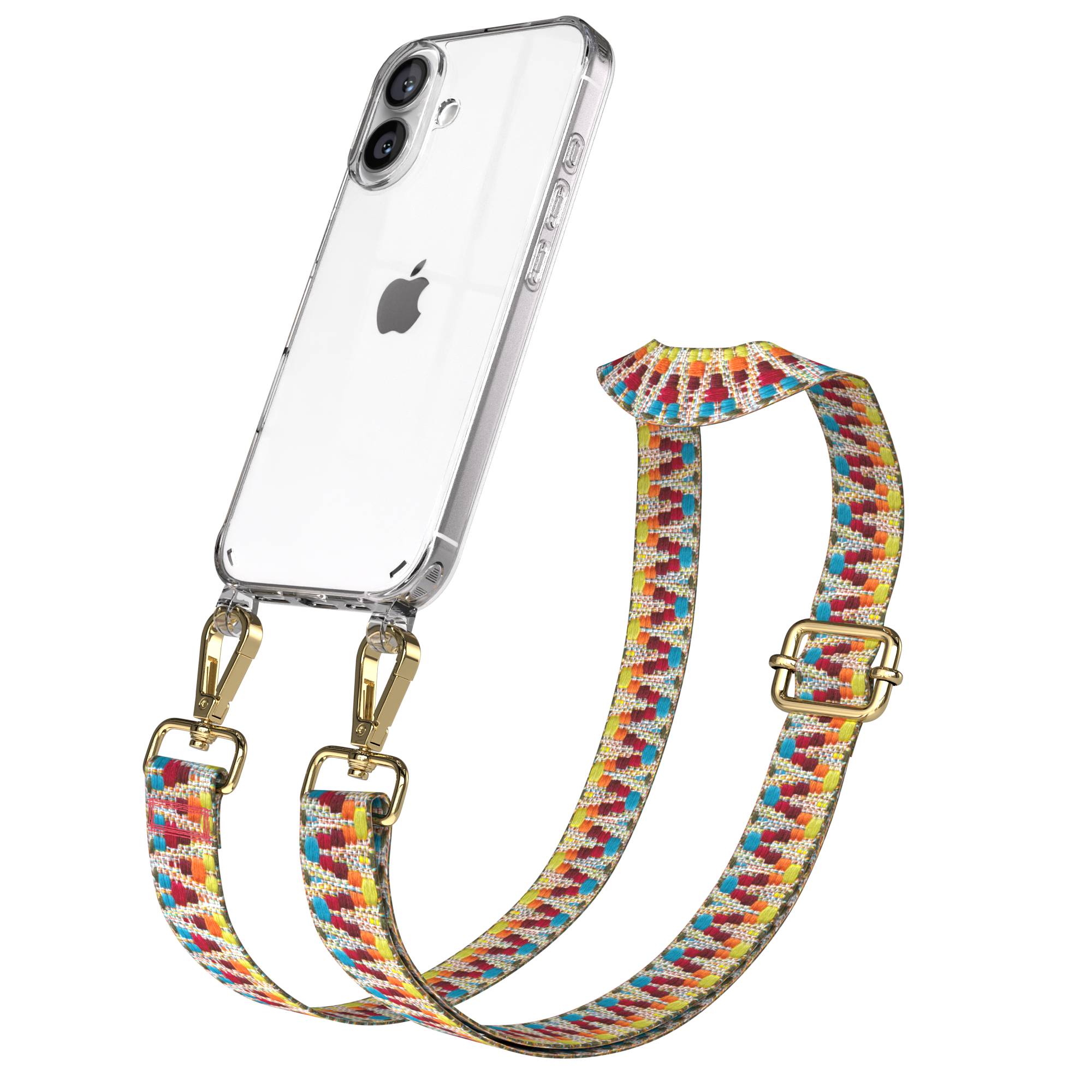 iPhone 16 Handykette mit verstellbarem Boho Band und Metallapplikationen 
