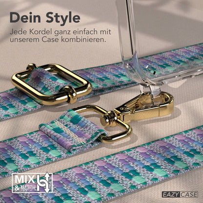 iPhone 16 Handykette mit verstellbarem Boho Band und Metallapplikationen 