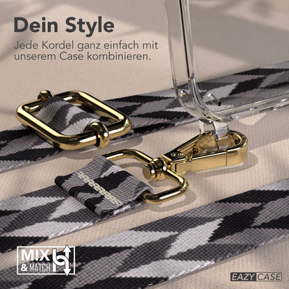 iPhone 16 Handykette mit verstellbarem Boho Band und Metallapplikationen 