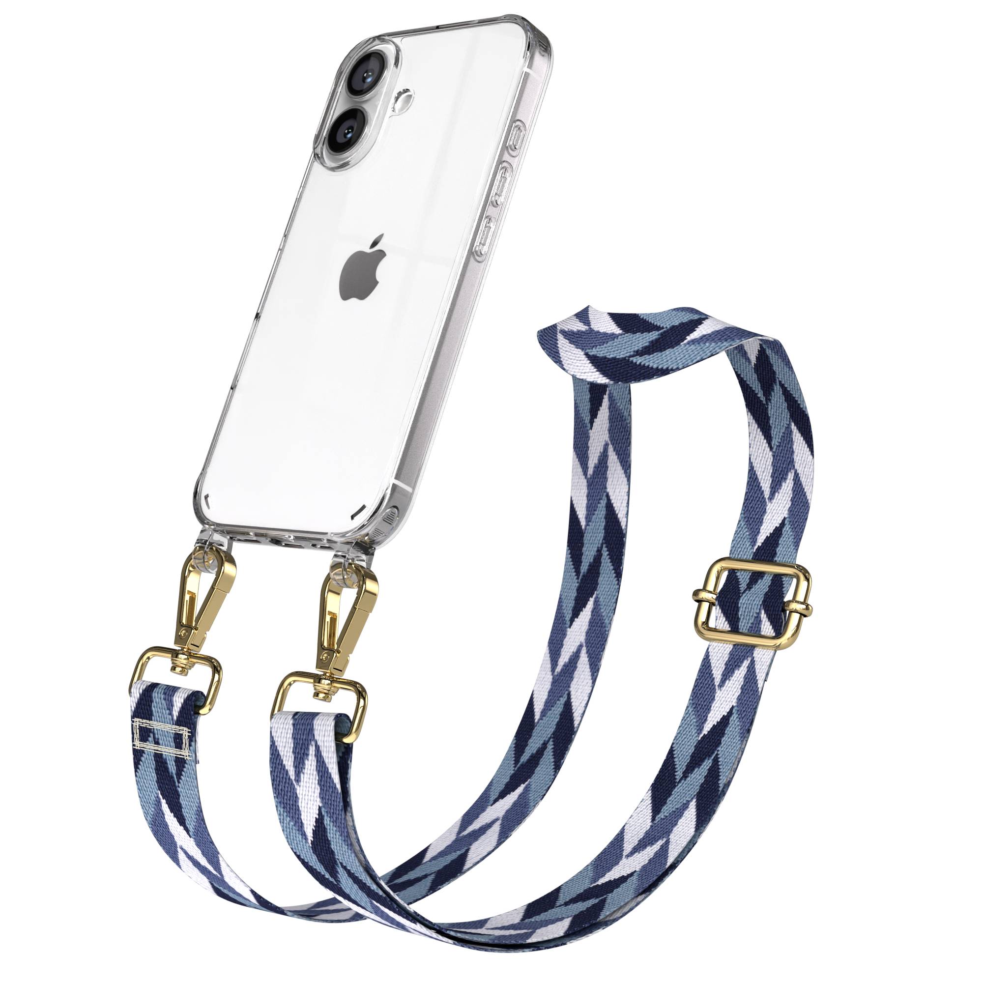 iPhone 16 Handykette mit verstellbarem Boho Band und Metallapplikationen 
