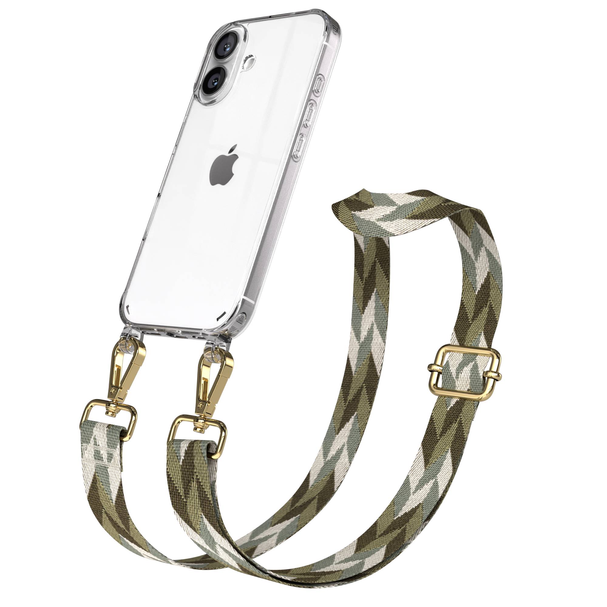iPhone 16 Handykette mit verstellbarem Boho Band und Metallapplikationen 