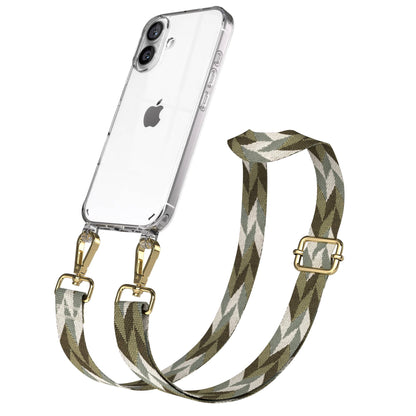 iPhone 16 Handykette mit verstellbarem Boho Band und Metallapplikationen 