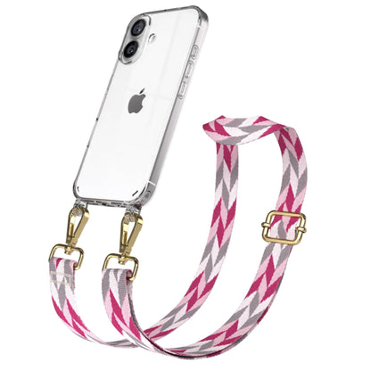 iPhone 16 Handykette mit verstellbarem Boho Band und Metallapplikationen 