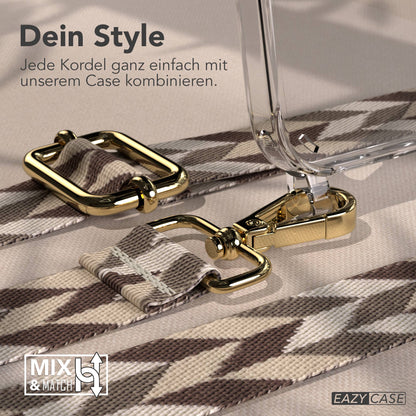 iPhone 16 Handykette mit verstellbarem Boho Band und Metallapplikationen 