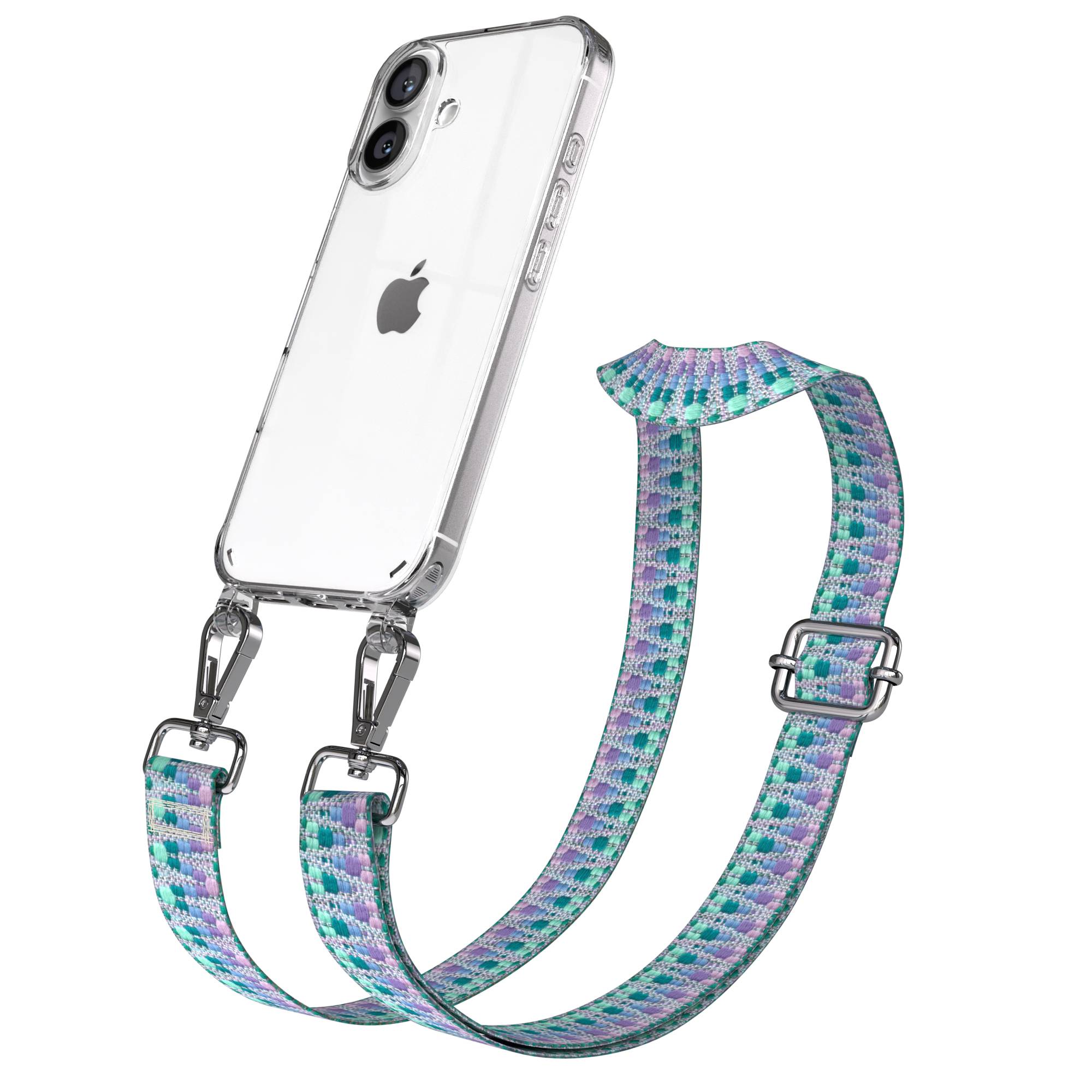 iPhone 16 Handykette mit verstellbarem Boho Band und Metallapplikationen 