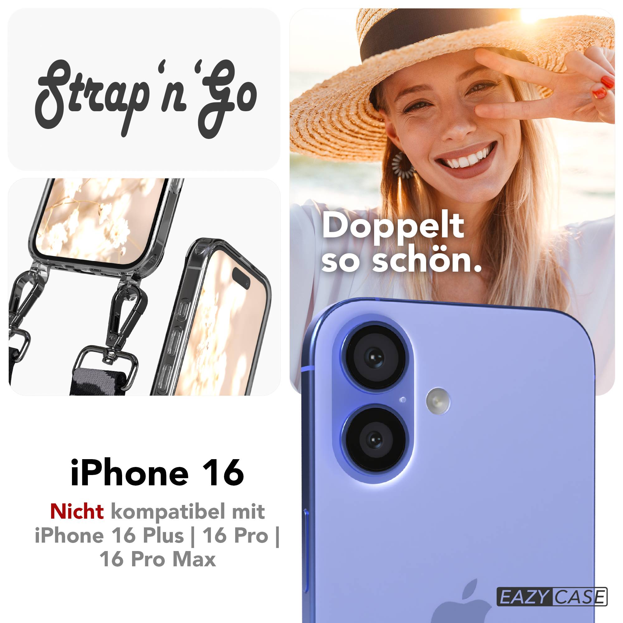 iPhone 16 Handykette mit verstellbarem Boho Band und Metallapplikationen 