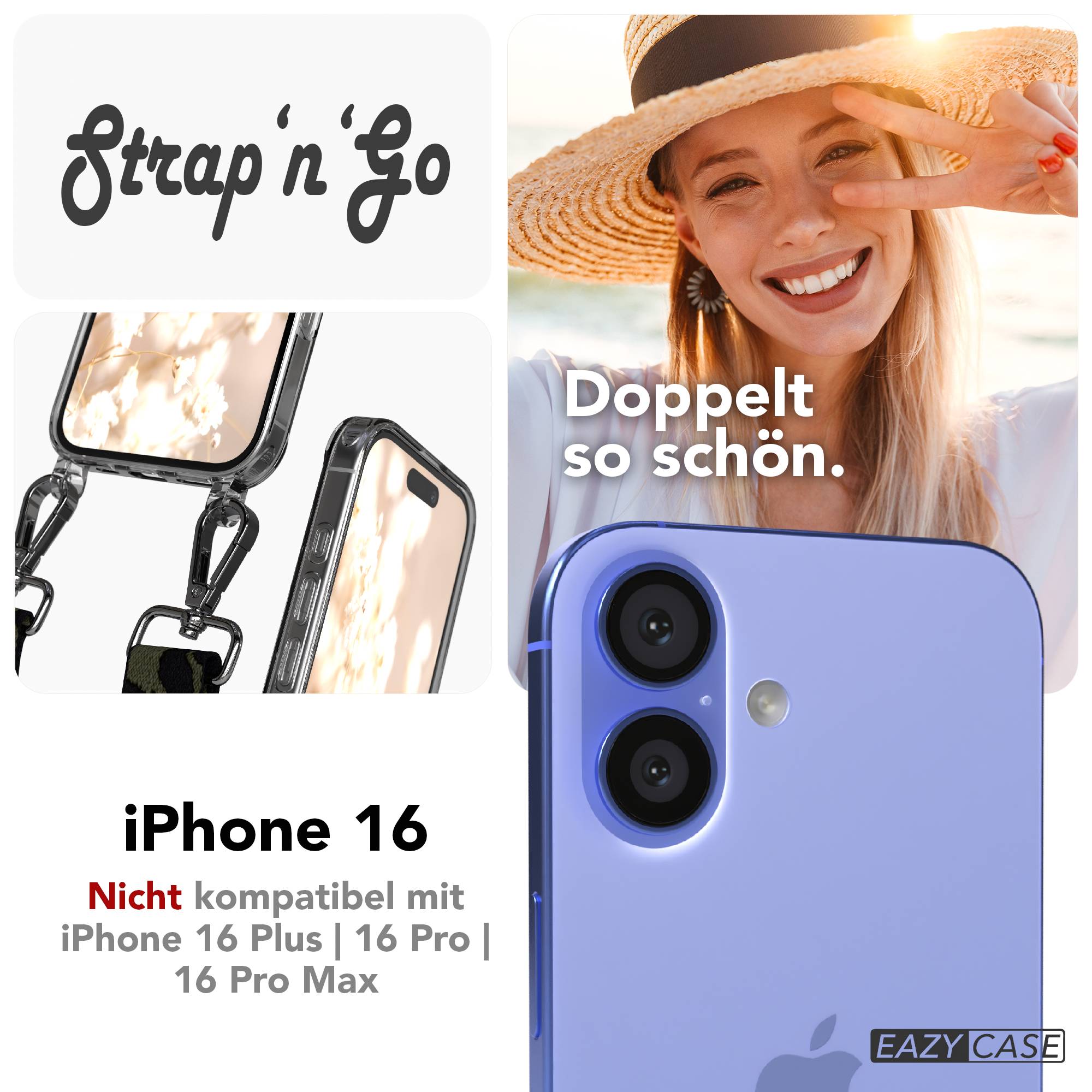 iPhone 16 Handykette mit verstellbarem Boho Band und Metallapplikationen 