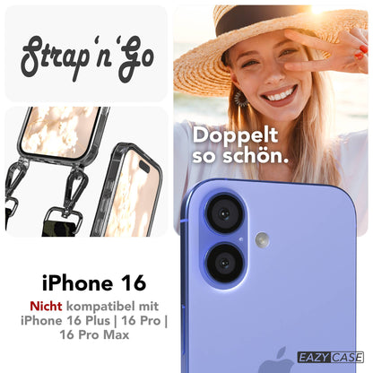iPhone 16 Handykette mit verstellbarem Boho Band und Metallapplikationen 