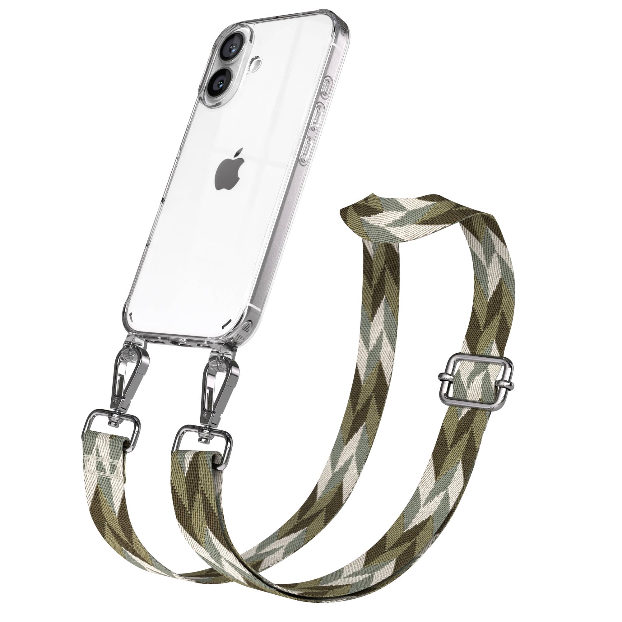 iPhone 16 Handykette mit verstellbarem Boho Band und Metallapplikationen 