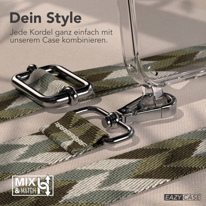 iPhone 16 Handykette mit verstellbarem Boho Band und Metallapplikationen 
